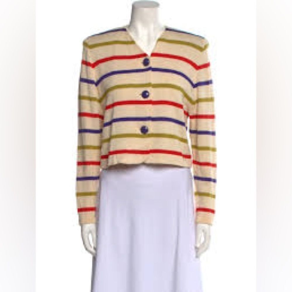 ST JOHN button up cream & colorful striped button up long sleeve cardigan sz 10